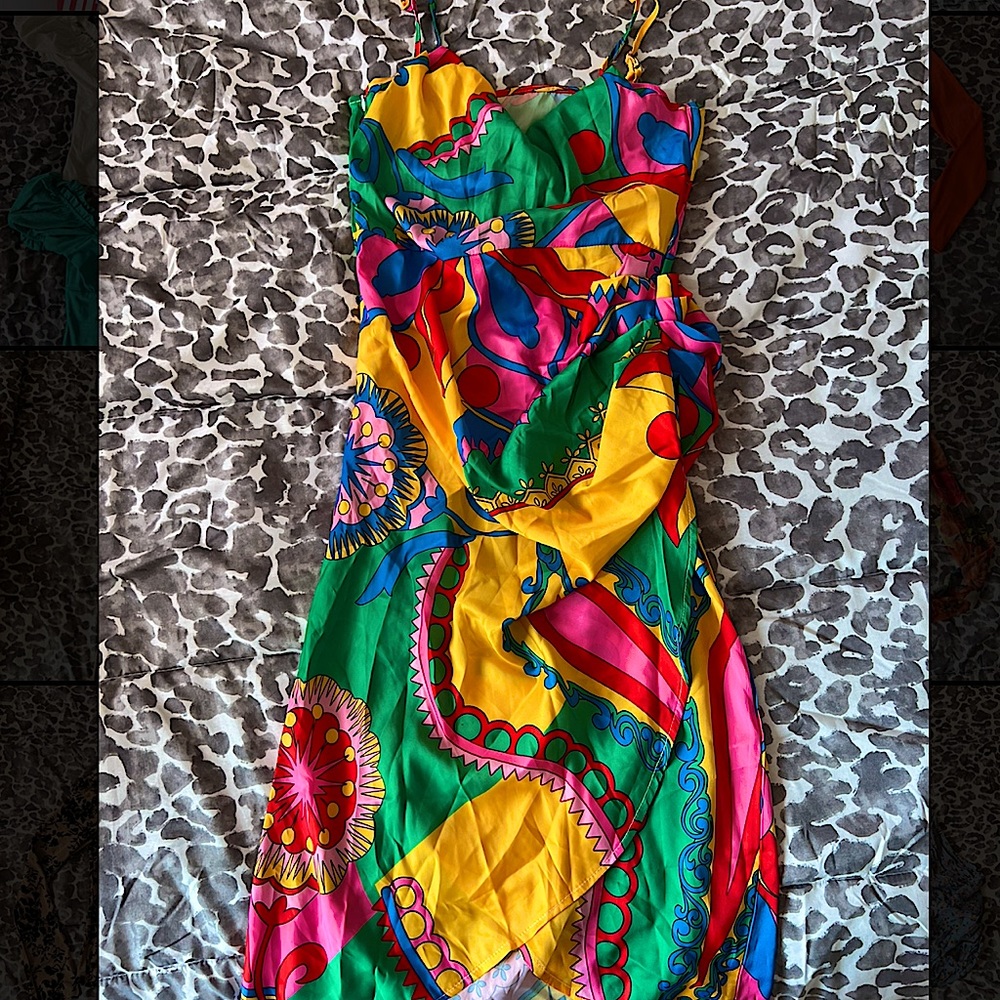 DRAPPED RUCHED WRAP COLORFUL DRESS 🌈